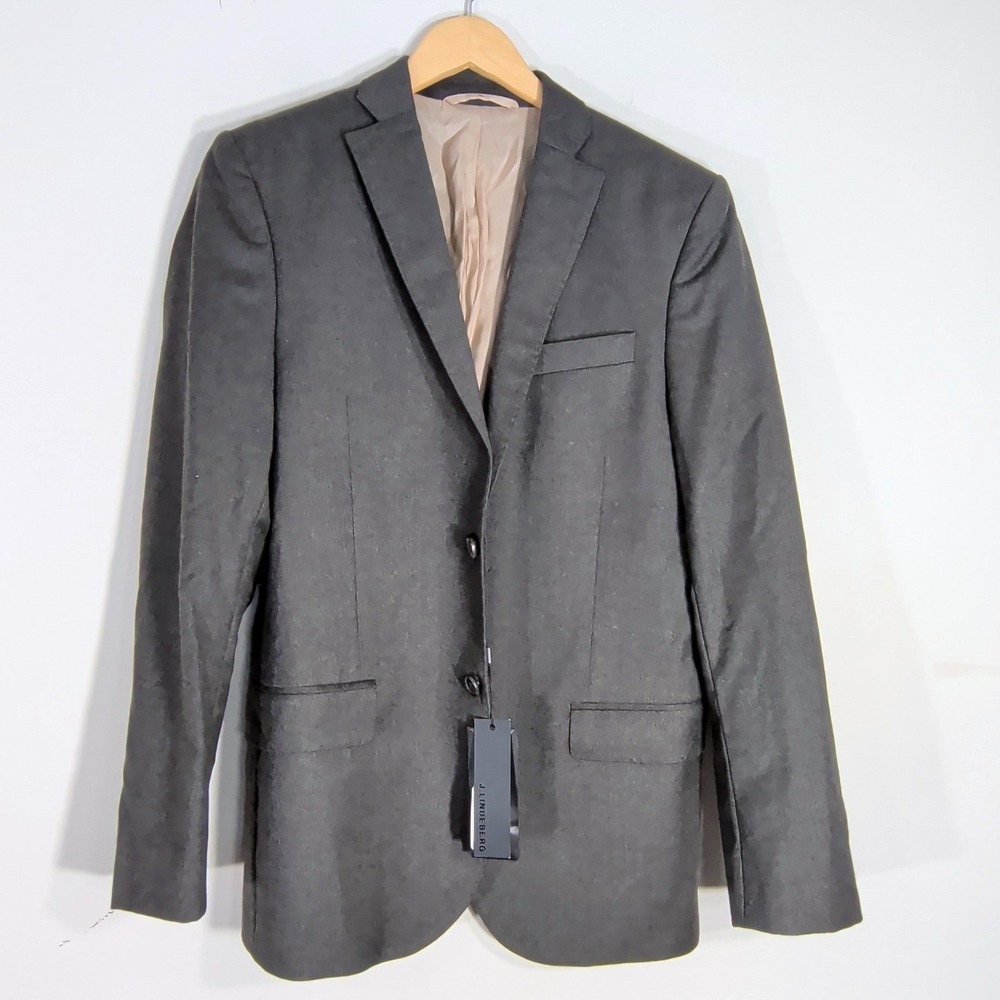 J.Lindeberg Green Melange Sport Coat; Hopper Slim Fit Brushed Flannel Wool 46R